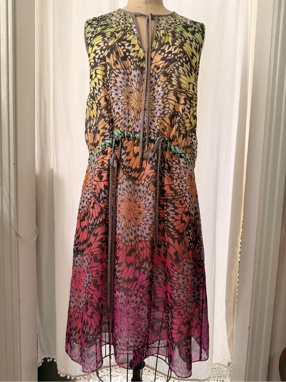 Matthew Williamson Escape, Ombre Butterfly Print, Silk Chiffon Dress, sz 12